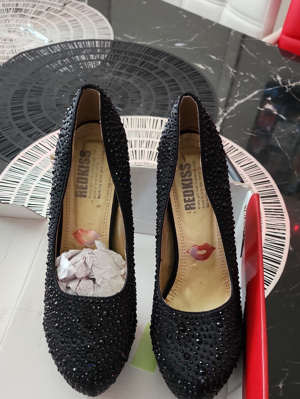Redkiss Black Crystal Embellished Women's Heels